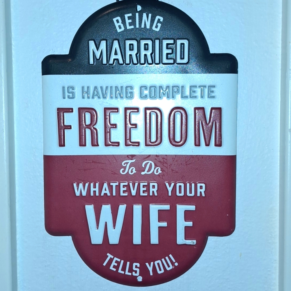 Husband Gift:  funny metal, red-white-blue sign